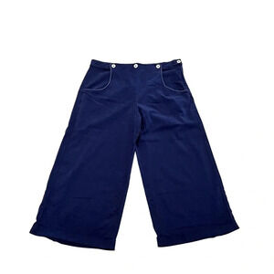 NWOT J Peterman Navy Wide Leg Cropped Nautical Cuffed Sailor Pants 12